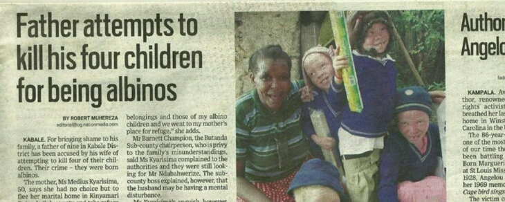 Daily Monitor article of father attempts to kill his four albino cjildren